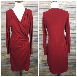 Ann Taylor Red Long Sleeve Career Classic Wrap Dress 6